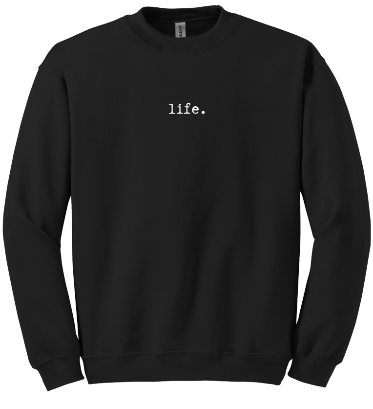 Life. Embroidered Sweatshirt - White on Black